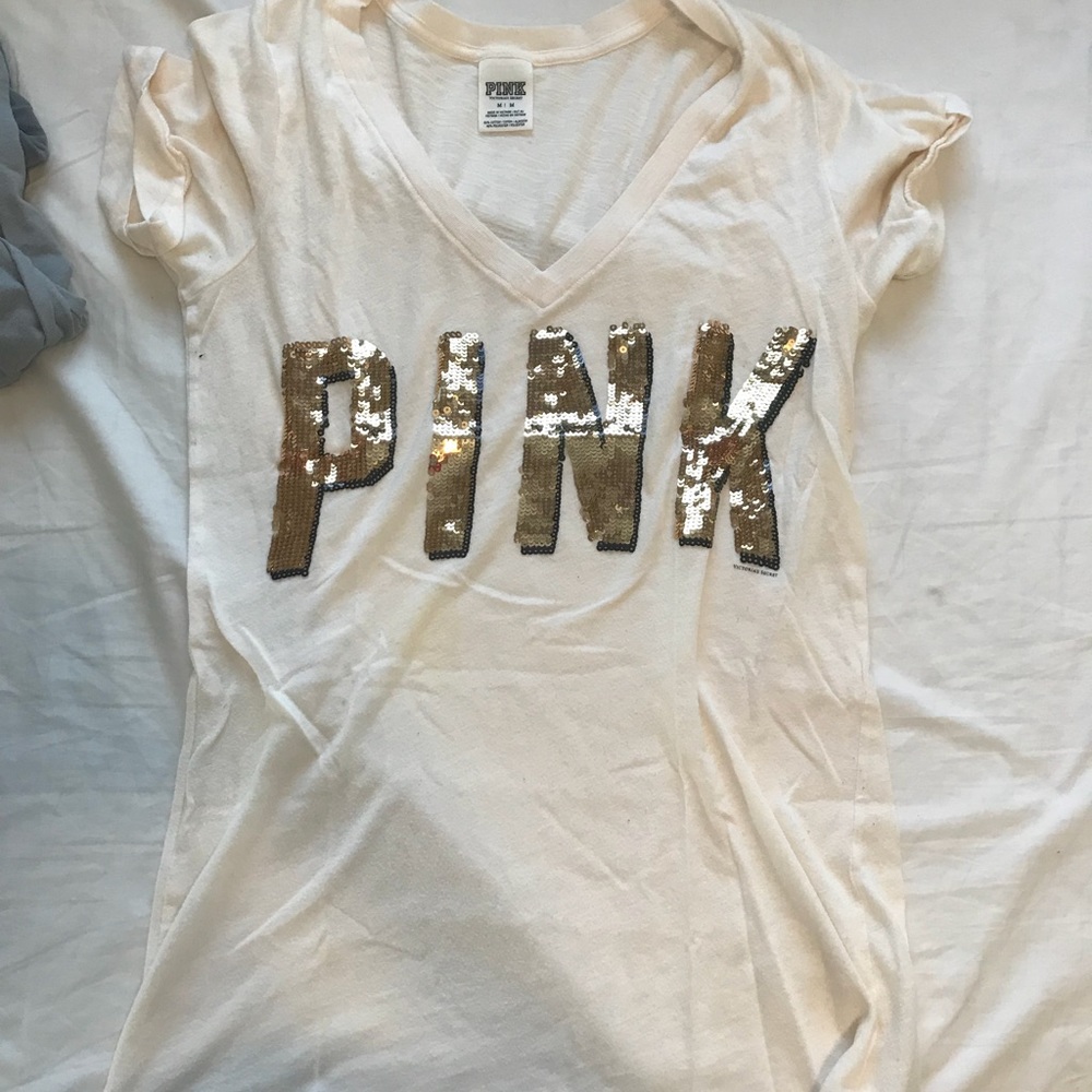 Victoria’s Secret white v-neck with gold sequence